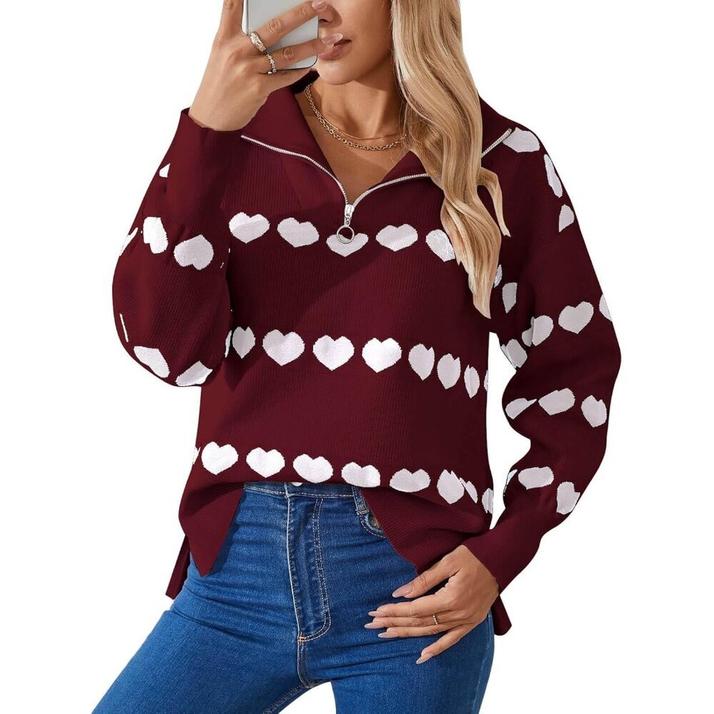 Women’s Half Zip Collar Pullover Long Sleeve Knit Sweater For Women